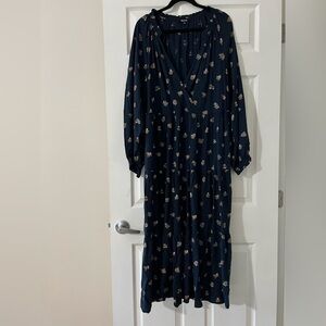 Madewell Navy Floral Long Sleeve Dress